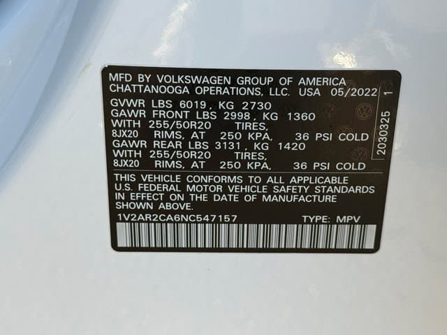 2022 Volkswagen Atlas 3.6L V6 SEL R-Line